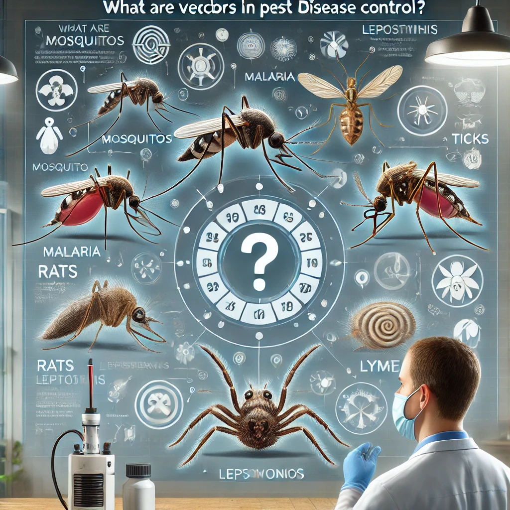 DALL·E 2024-07-01 16.03.45 - An informative and detailed image titled 'What Are Vectors in Pest and Disease Control_'. The image features various vectors such as mosquitoes, rats,